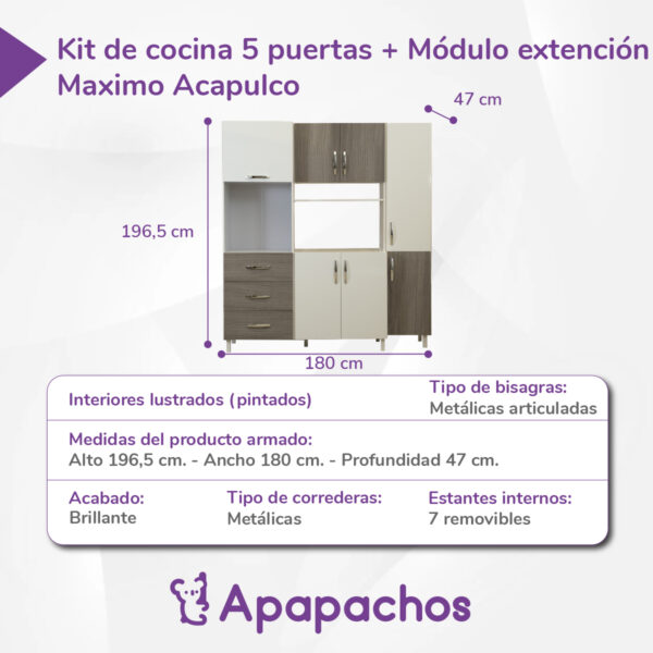 Kit De Cocina Acapulco Puertas Gris Blanco Apapachos