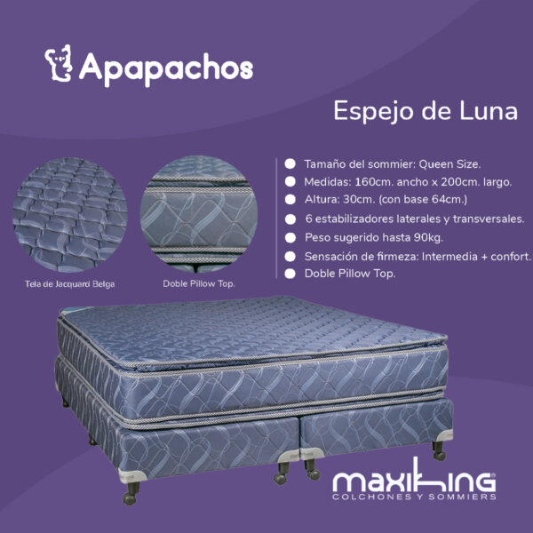 Sommier y Colchón Resorte Maxiking Espejo de Luna Queen 160x200x30 - Imagen 3