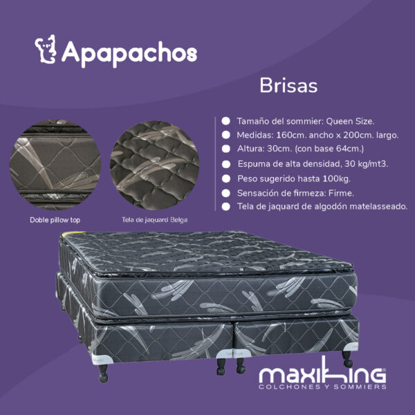 Sommier y Colchón Espuma Maxiking Brisas Pillow Queen 160x200x30 - Imagen 3